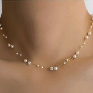 18K Gold Plated Pearl Chain Necklace | Waterproof Stainless Steel | Dainty